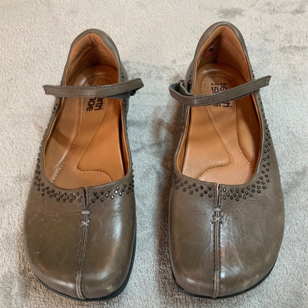 Kalso Earth Shoe Solar 2 Mary Jane Steel Grey Leather Studded Flats Womens 7